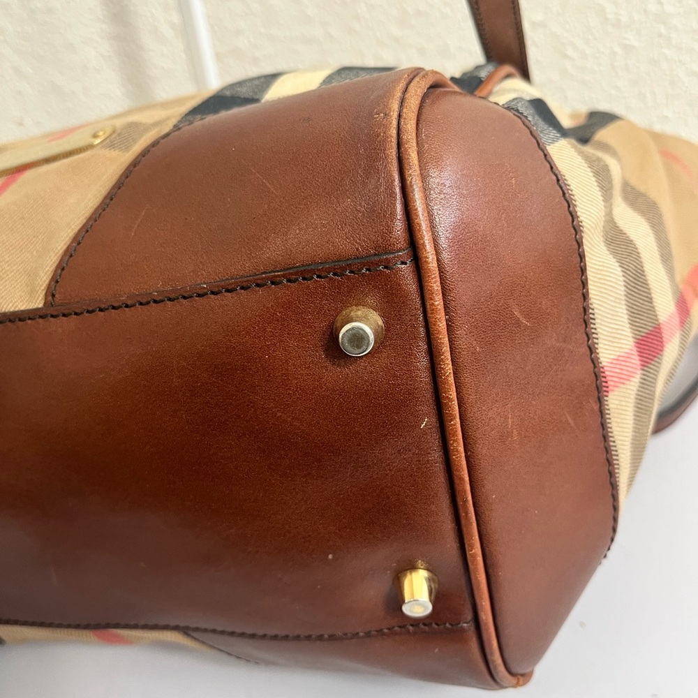 Burberry Tan Check Canvas Tote with Brown Leather Trim - Picture 13 of 16